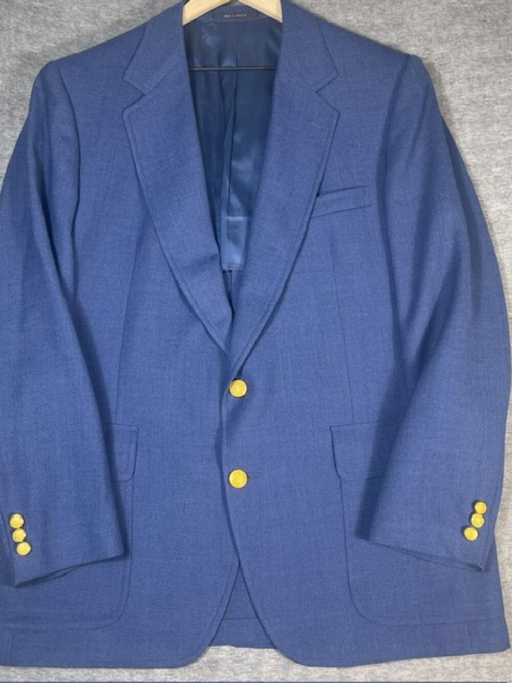 Stanley Blacker 42R Wool Navy Blue Gold Button Mens Blazer Sport Coat Jacket Vtg